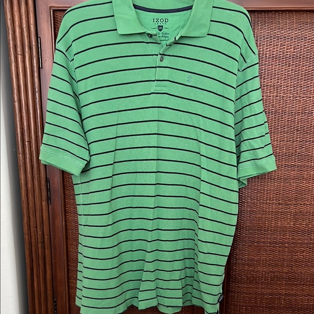 Izod Green Polo Shirt with Navy Stripes